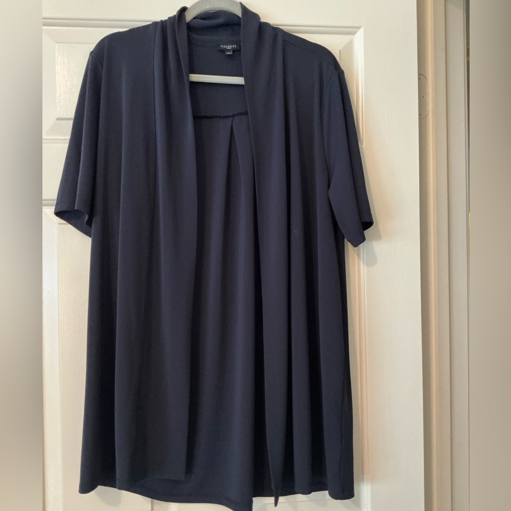 TALBOTS NWOT Women's Navy Open-Front Short Sleeve Cardigan